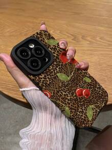 Animal 1pc 防震防滑柔软 TPU 手机壳，豹纹和樱桃图案，兼容 iPhone - 彩色 - 查看 5