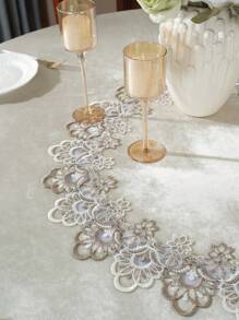 100% 涤纶天鹅绒面料水溶性蕾丝桌布，适用于厨房、餐厅、客厅、桌垫、餐垫、家居装饰、节日装饰、生日、别墅晚宴、户外、露营、派对、婚礼，1 块圆形桌布