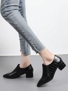 女士高跟鞋，方头粗跟鞋，百搭工作鞋，春秋季新款，优雅，乐福鞋 - 黑色 - 查看 3