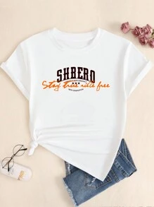 Retro Style Text Pattern T-Shirt Cotton Soft Comfortable Summer T-Shirt - 白色的 - 查看 1