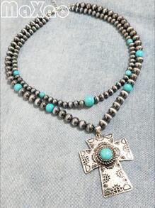 令人惊叹的复古基督教吊坠西部乡村项链，双层设计，春季风格，适合日常佩戴