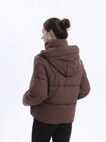 Women Puffer Jacket Hood Winter Water Repellent Wind-Resistant Ladies Classic Quilted Padded Coat Big Pocket - Coffee Brown - View 5