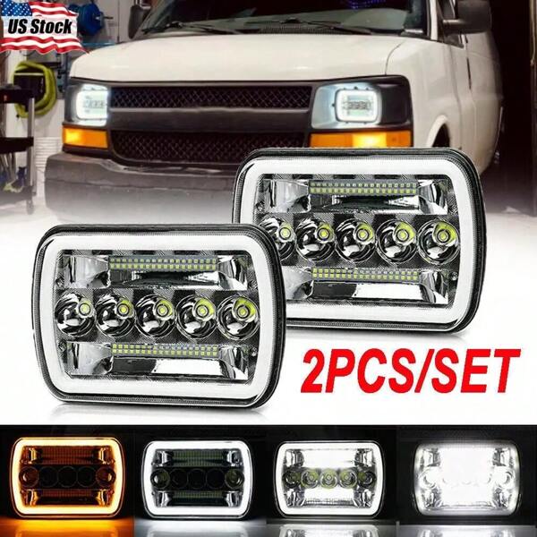 Pair For Chevy Express Cargo Van 1500 2500 3500 7x6 5x7 LED Headlights Hi/Lo DRL