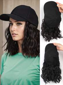 合成假发 一体式帽子假发 Popo 短卷发 女士 8 英寸黑色棒球帽 棕色假发 耐热丝绸假发帽 可调节尺寸 适合日常佩戴 假发帽 卷发假发 短假发 合成假发 卷发假发帽 假发黑色 - 黑色 - 查看 2