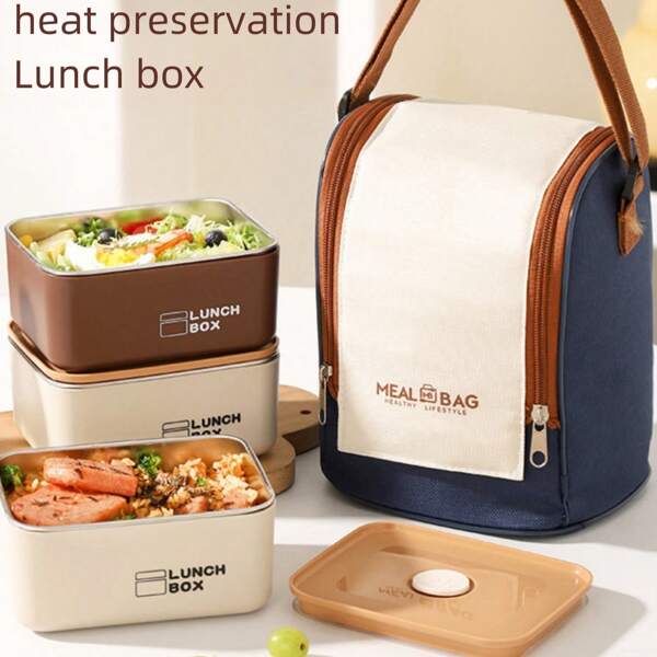 Stainless Steel Bento Lunch Box, Large Capacity Leak-Proof Meal Prep Container, Microwave & Refrigerator Safe, For Students And Office Workers,School Supplies