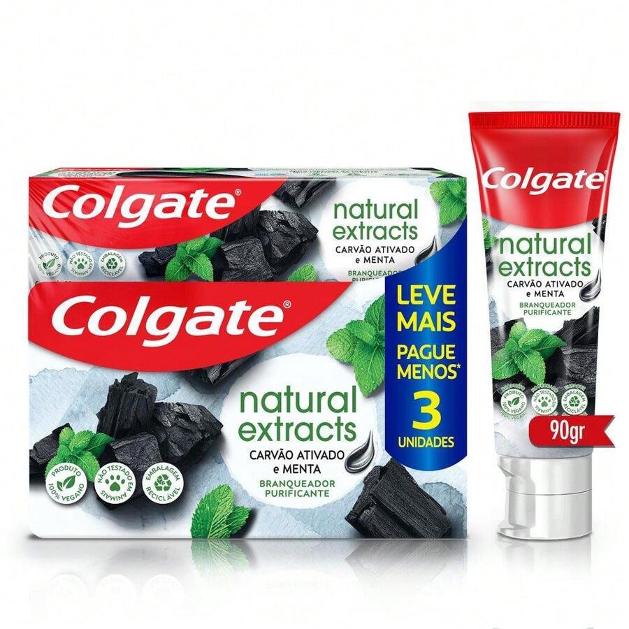 Colgate Natural Extracts Activated Charcoal And Mint Toothpaste 90g 3 Units - Đỏ và trắng - Xem 1