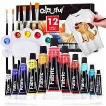 Kit de peinture textile de 12/24 couleurs pour vêtements avec 6 pinceaux, 1 palette. Kit de peinture textile gonflante permanente pour chaussures, canevas, 14/26 couleurs, 30ml/1.01oz par tube