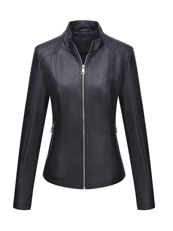 Giacca oversize da donna in pelle vegana con abbottonatura e bottoni
