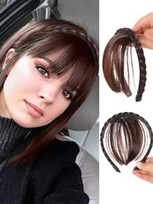 3 股编织假发，带刘海，黑色和棕色合成轻盈刘海假发，款式优雅，耐热纤维，易于使用，适合女性，所有种族 - 彩色 - 查看 14