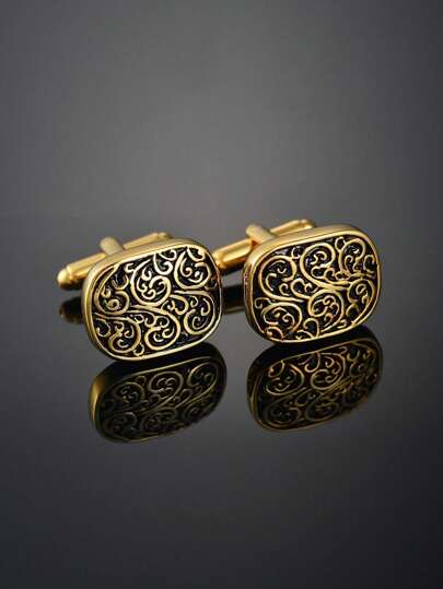 1 Pair Fashion Geometric Print Cufflinks, Stylish Accessory Gift For Men School Elegant Casual Business Wedding Season Gift For Groom & Groomsmen