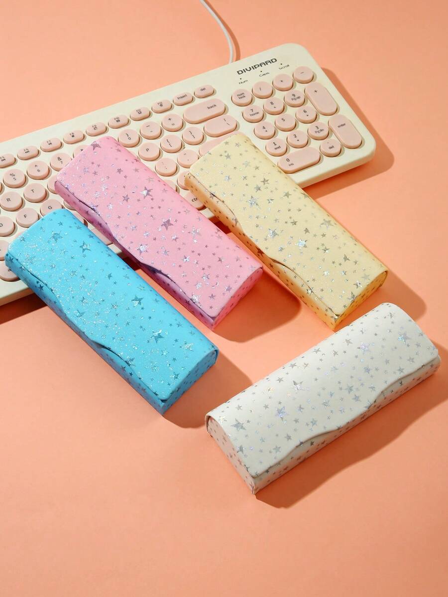 1 pieza Estuche portátil antichoque para gafas de cuero PU con diseño de lunares y estrellas, opciones de multicolor, estuche de almacenamiento de gafas, soporte de gafas de protección elegante para uso diario de mujeres y hombres