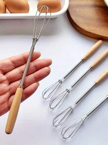 1 件装不锈钢迷你打蛋器，带木柄，多功能手动打蛋器、牛奶起泡器和咖啡搅拌器，适用于烘焙搅拌混合 - 必备厨房和餐厅工具 - 彩色 - 查看 4