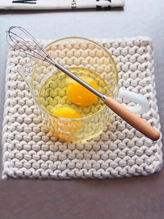 1 件装不锈钢迷你打蛋器，带木柄，多功能手动打蛋器、牛奶起泡器和咖啡搅拌器，适用于烘焙搅拌混合 - 必备厨房和餐厅工具