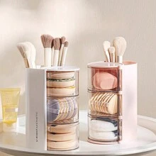 1 hộp đựng đồ trang điểm 2/3 tầng có ngăn kéo xoay, hộp đựng mỹ phẩm chống bụi trong suốt, mút trang điểm nhiều lớp và giá đựng cọ trang điểm, hộp đựng đồ trang điểm nhỏ gọn cho phấn má, chì kẻ mày, son môi, lý tưởng để đựng đồ trên bàn làm việc, tủ quần áo và phòng tắm - Nhiều màu - Xem 9