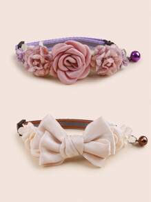 2 件套仿蝴蝶玫瑰宠物牵引绳项圈 - 粉色 - 查看 2