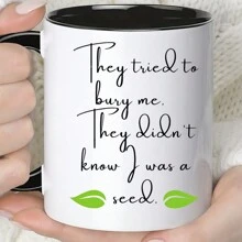 1 pieza Taza cerámica negra y blanca con gráfico de texto de 360ml, taza de café redonda, unisex, para viajes o campamentos, regalo personalizado para cumpleaños y vuelta al colegio