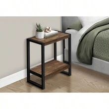Mesa auxiliar, mesita de noche, lámpara para sala de estar o dormitorio, de laminado marrón y metal negro de estilo industrial - MARRÓN como en la foto - Ver 4
