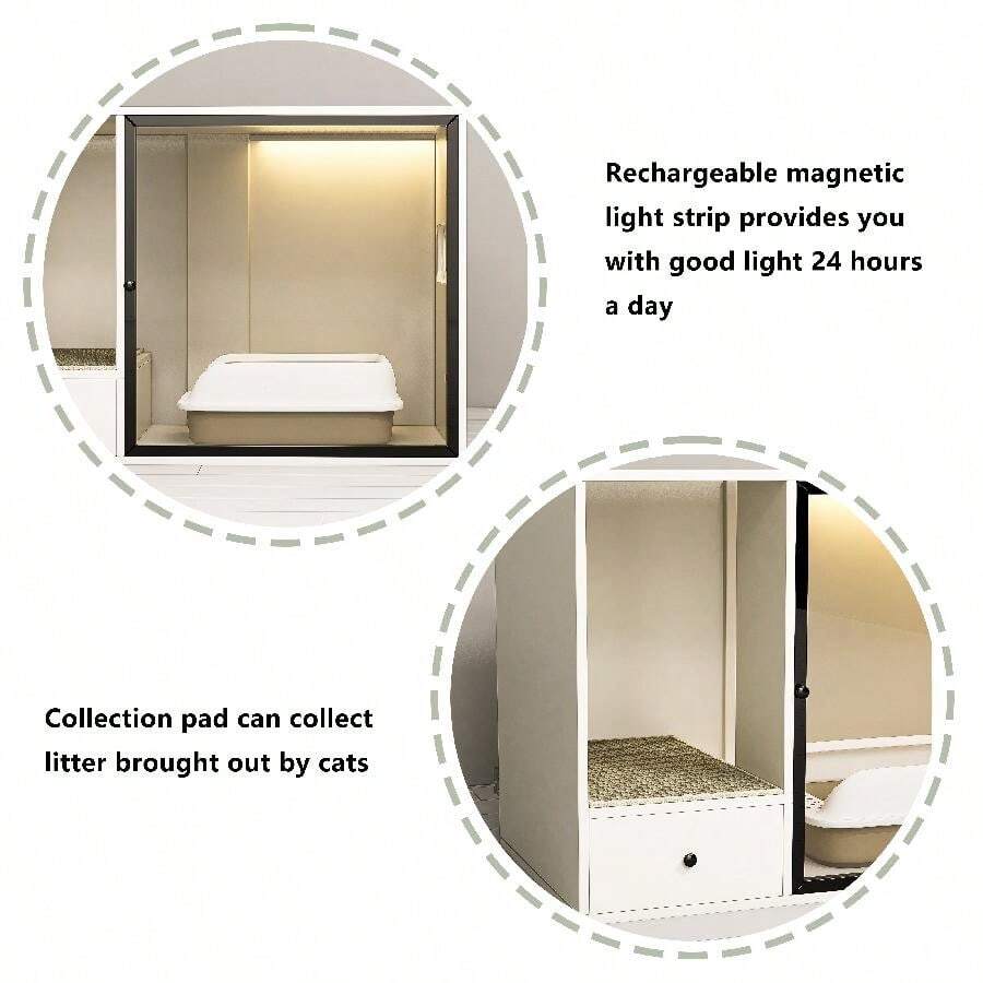ATJafurn Cat Litter Box Enclosure Furniture Style White Hidden Kitty