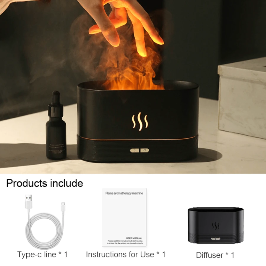 Aroma Diffuser Air Humidifier Ultrasonic Cool Mist Maker Fogger Led Essential Oil Flame Lamp Difusor 3D Simulation Flame Aromatherapy Machine USB Home Fragrance Small Appliances Desktop Colorful Flame Humidifier