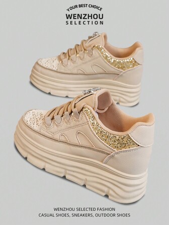 女士高帮白色运动鞋，2025 年新品，厚底厚底休闲厚底运动鞋，秋季舒适皮革跑步运动鞋