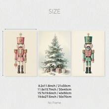 Set Of 3 Nutcrackers Pastel Christmas Gallery Wall Art Prints, Vintage Xmas Canvas Posters, Muted Neutral Wall Decor, Holiday Winter Decor, Ideal Gift For Living Room, Bedroom, Kitchen, Office, Cafe, Bar, Hallway, Home And Room Decoration, Unframed Home Decor Christmas Decorations