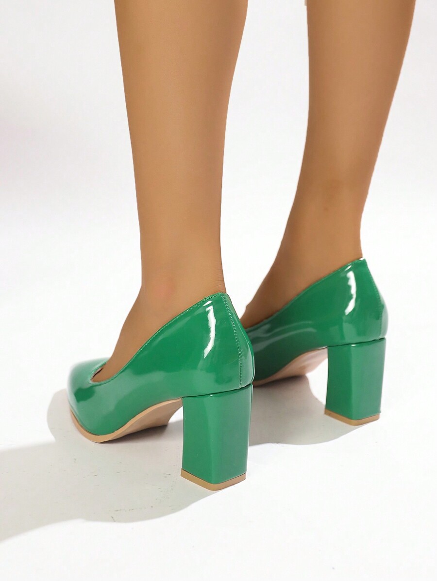 2024 New Pointy Toe Shallow Mouth Chunky Heel Women Dress Shoes