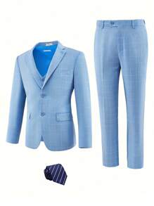Furuyal Men's Suits Plaid Gentleman Single Breasted Slim Fit Party 3 Pieces Suit For Men Blazer Vest Pants Tie Set Holiday Wedding Business Prom Azure Size XS-3XL