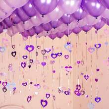 100pcs Purple Heart Shaped Balloon Pendants, Party Decorations, Birthday Celebration Hanging Decor, Room Decoration - Purple - View 6