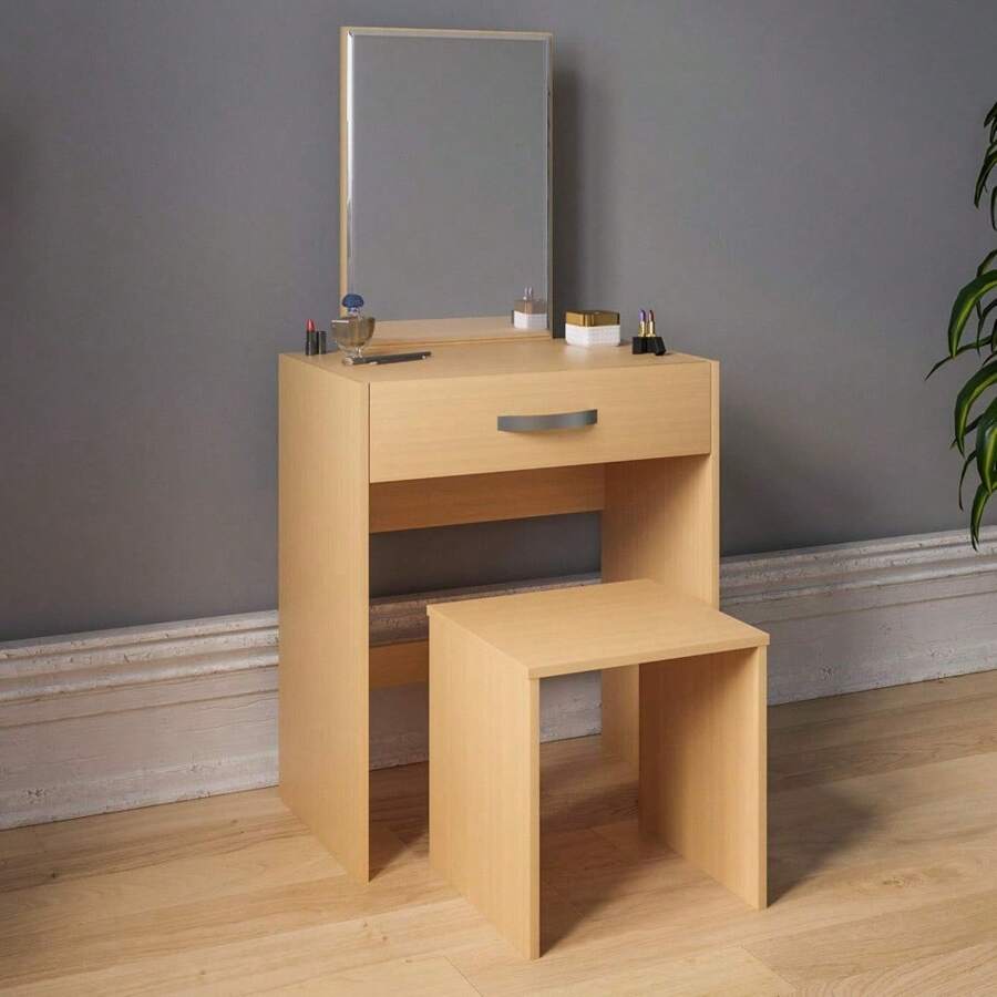 Dressing Table Isla 1 Drawer Mirror & Stool Bedroom Set Makeup Vanity