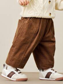 mini bala بناطيل لحديثي الولادة مبطنة بالقماش الحراري ذات الخصر المرتفع، دافئة للشتاء