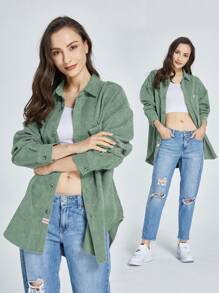 SSLR Womens Corduroy Shacket Jacket Oversized Shirts Long Sleeve Causal Button Down Shirts