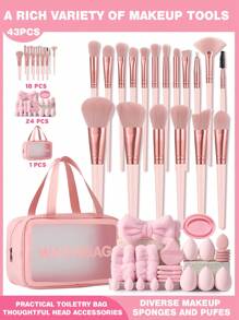 (Pink)18-20-22-25-30PCS  Makeup Brush Sets Premium Synthetic Hair Eyeshadow Blending Brush Sets Cosmetics Tools+24PCS Makeup Tools Set - 粉色 - 查看 13