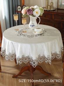 100% 涤纶天鹅绒面料水溶性蕾丝桌布，适用于厨房、餐厅、客厅、桌垫、餐垫、家居装饰、节日装饰、生日、别墅晚宴、户外、露营、派对、婚礼，1 块圆形桌布