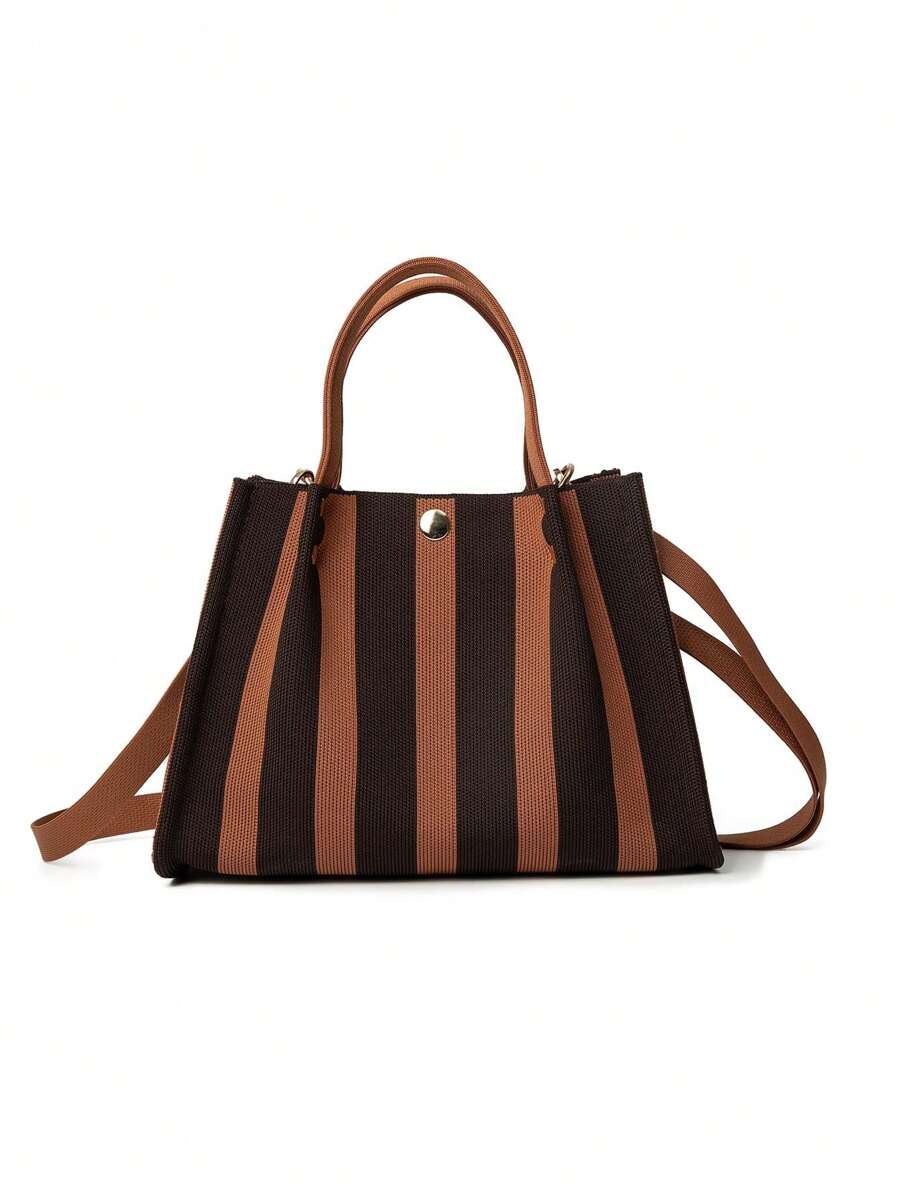 Túi đeo chéo kẻ sọc dệt kim đô thị mới 2025 dành cho nữ - Cà phê nâu - Xem 1