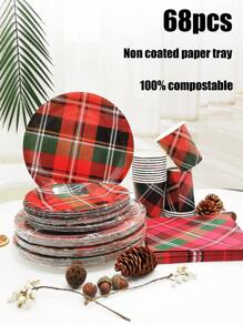 68 件套，一次性纸盘、蛋糕盘、派对盘、生日盘、材料，适用于生日派对、聚会、野餐、露营、烧烤、海滩派对等各种节日 - 彩色 - 查看 1
