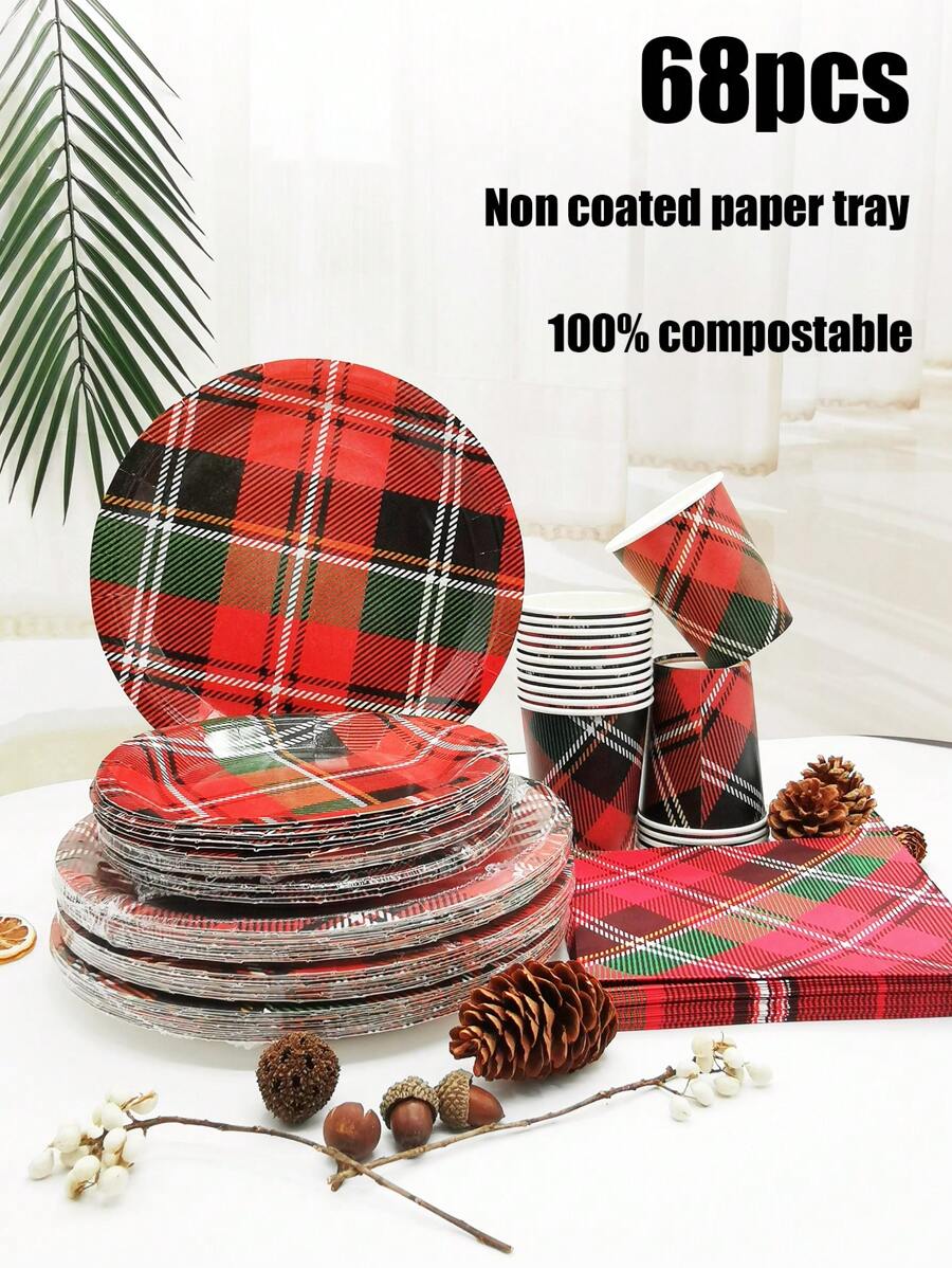 68 件套，一次性纸盘、蛋糕盘、派对盘、生日盘、材料，适用于生日派对、聚会、野餐、露营、烧烤、海滩派对等各种节日 - 彩色 - 查看 1