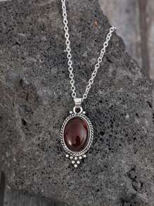 1PC Vintage Bohemian Garnet Pendant Necklace For Women Creative Gorgeous Carved Red Personalized Necklace Jewelry Accessories