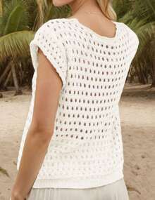 Women's Short Sleeve Lightweight Cardigan Sweater Cute - Beige - View 3