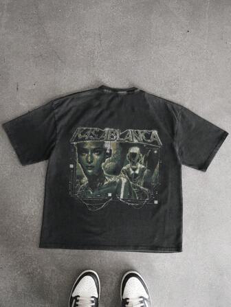 1 件复古水洗泼墨印花复古时尚男士 T 恤