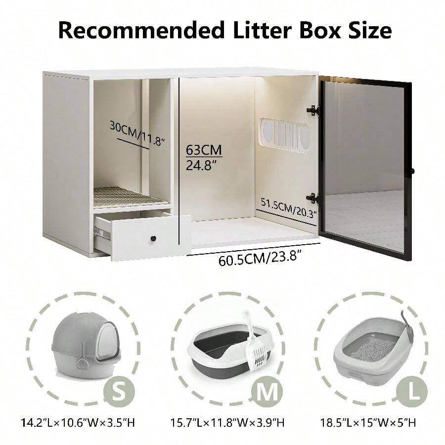 ATJafurn Cat Litter Box Enclosure Furniture Style White Hidden Kitty