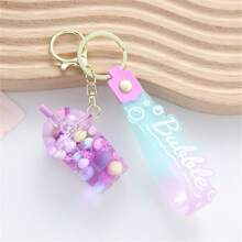 1 件可爱奶茶仿珍珠漂浮液体闪光泰迪熊钥匙扣，包包吊坠友谊送给女朋友汽车配件包包饰品学校哥特 Y2k 圣诞礼物创意包包配件挂绳带身份证夹汽车配件包包饰品 - 彩色 - 查看 14