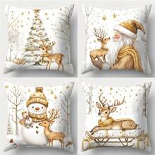 Fundas de almohada con diseños de Papá Noel, muñeco de nieve y renos, Decoración navideña, doradas y acogedoras, lavables, para sala de estar, sofá, cama, decoración del hogar, Navidad