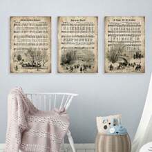 Framed 3pcs Vintage Carol Canvas Paintings, Sheet Music Hymns, Festival Art Printed Posters, Ideal Gifts For Living Rooms And Bedrooms, Holiday Decorative Wall Art Wall Decoration, Home Decoration Materials, Wall Art, Room Decoration - Khaki - View 6