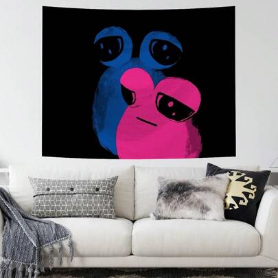 1pc Abstract Frog Couple Pattern Tapestry, Ins Style, Polyester Wall Hanging, Living Room, Bedroom, Office Wall Decor, Home Decor, Party Decor, Rectangular Printed Kitchen Wall Hanging With Drape, Comes With 3 Wall Nails And 2 Clips, Wall Tapestry
