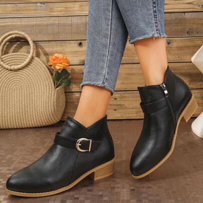 新款秋冬女士踝靴，时尚百搭低跟防滑平底侧拉链鞋