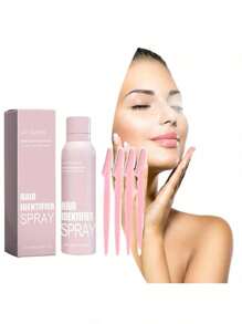 Spray Identificador De Vello Facial, Espray Alisador De Cara, Sin Dolor, Con 4 Raspadores, Afeitado Facial, Cuidado Facial, 1 Juego