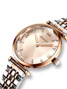 BIDEN 1Pc Elegant Ladies' Watch, Top Luxury Ladies' Watch, Stainless Steel Solid Strap, Waterproof Quartz Ladies' Watch, Fashionable Ladies' Clock Relogio Feminine+Box