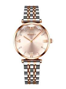 BIDEN 1Pc Elegant Ladies' Watch, Top Luxury Ladies' Watch, Stainless Steel Solid Strap, Waterproof Quartz Ladies' Watch, Fashionable Ladies' Clock Relogio Feminine+Box