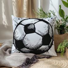 1 pièce Housse de coussin minimaliste noir et blanc de football, imprimée sur un seul côté en tissu peluche, 45*45/50*50/40*40CM. Housse de coussin convenant à la décoration moderne du salon et canapé, cadeau - Multicolore - Voir 8