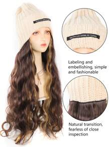White Hat With Long Curly Hair Extensions; Knitted Hat; Warm Ski Hat For Autumn And Winter - Piano Color - View 4